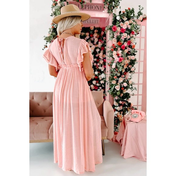Peach Love Pink Peach Deep V Button Front Maxi Dress - Picture 8 of 10